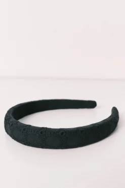 Bandolete de cabelo bordado suíço preto