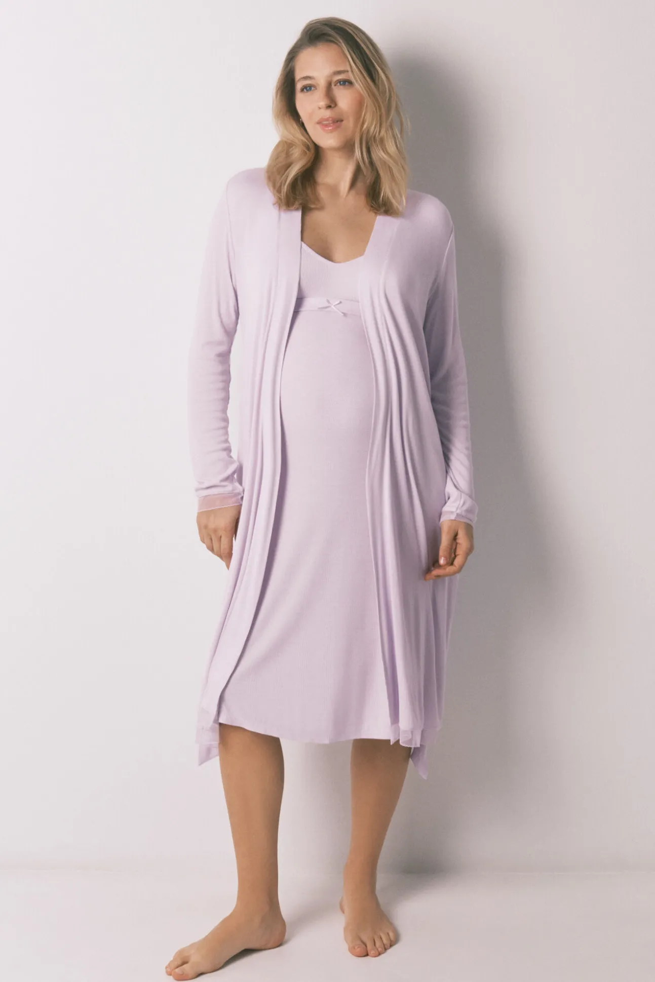 Bata midi "maternity" canelada lilás