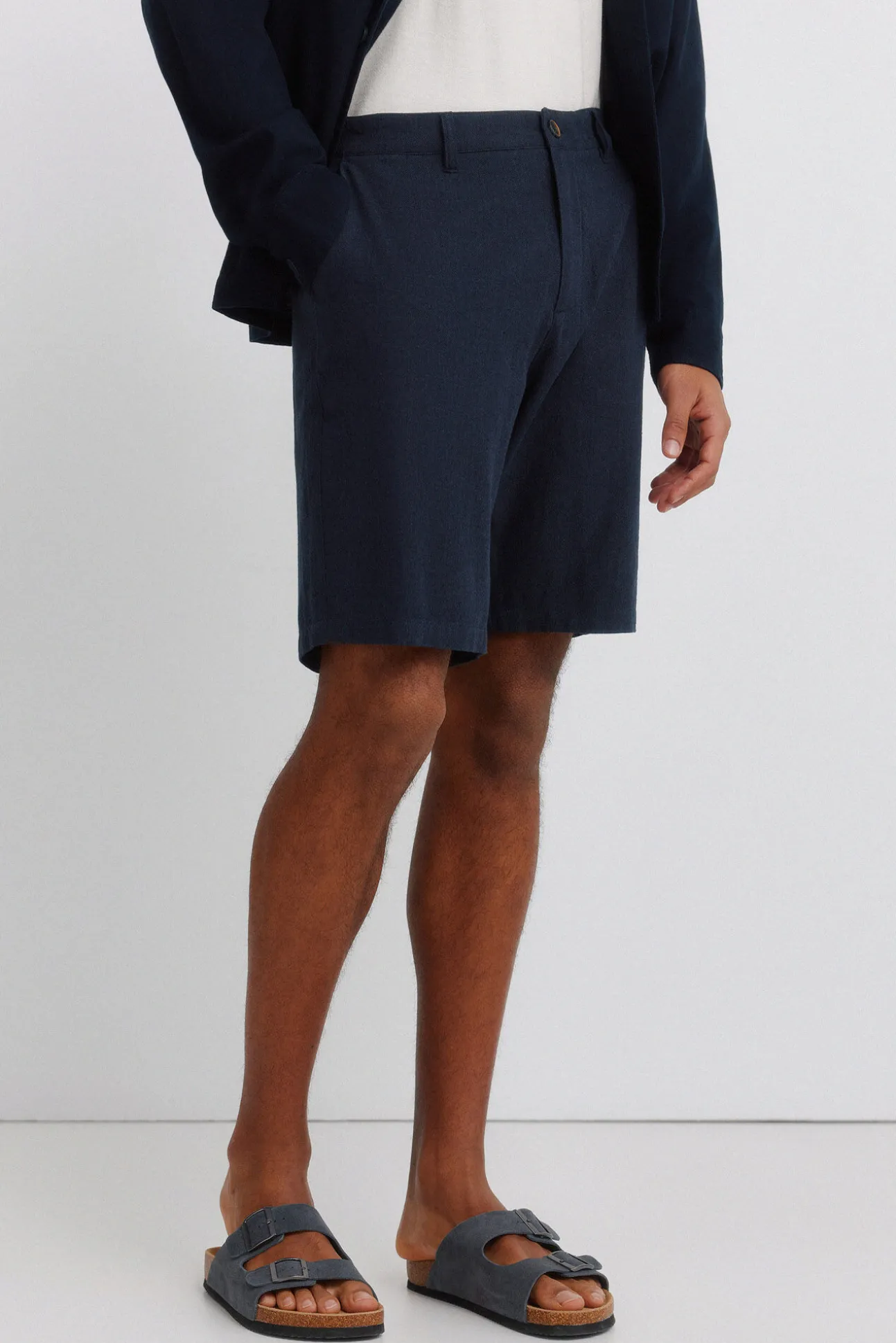 Bermudas de linho dobby comfort fit