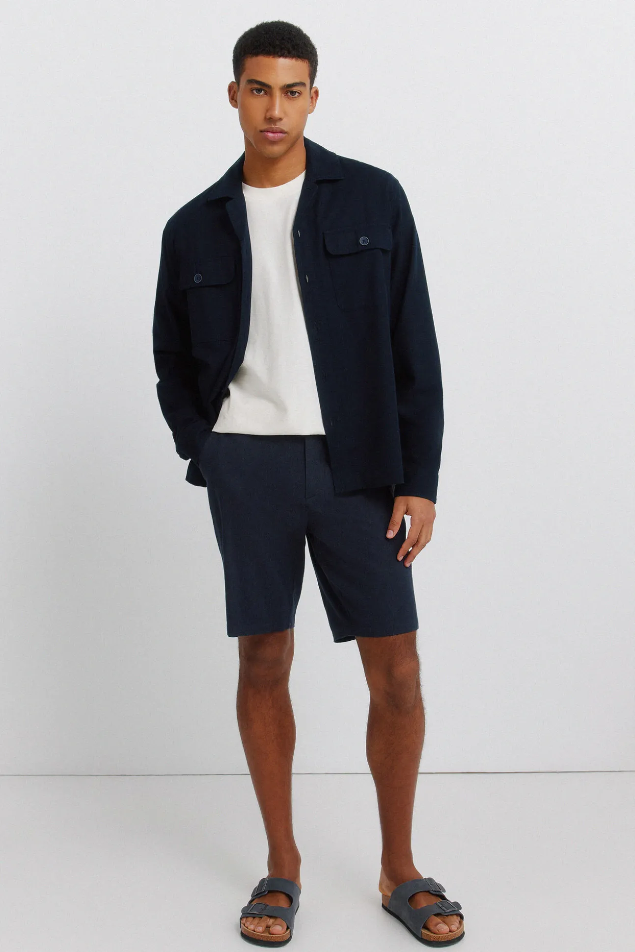 Bermudas de linho dobby comfort fit