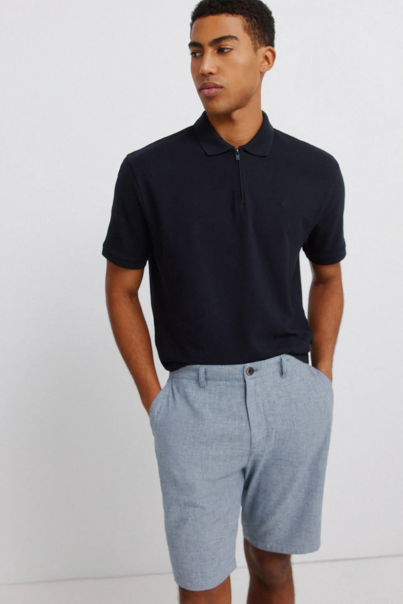 Bermudas de linho dobby comfort fit