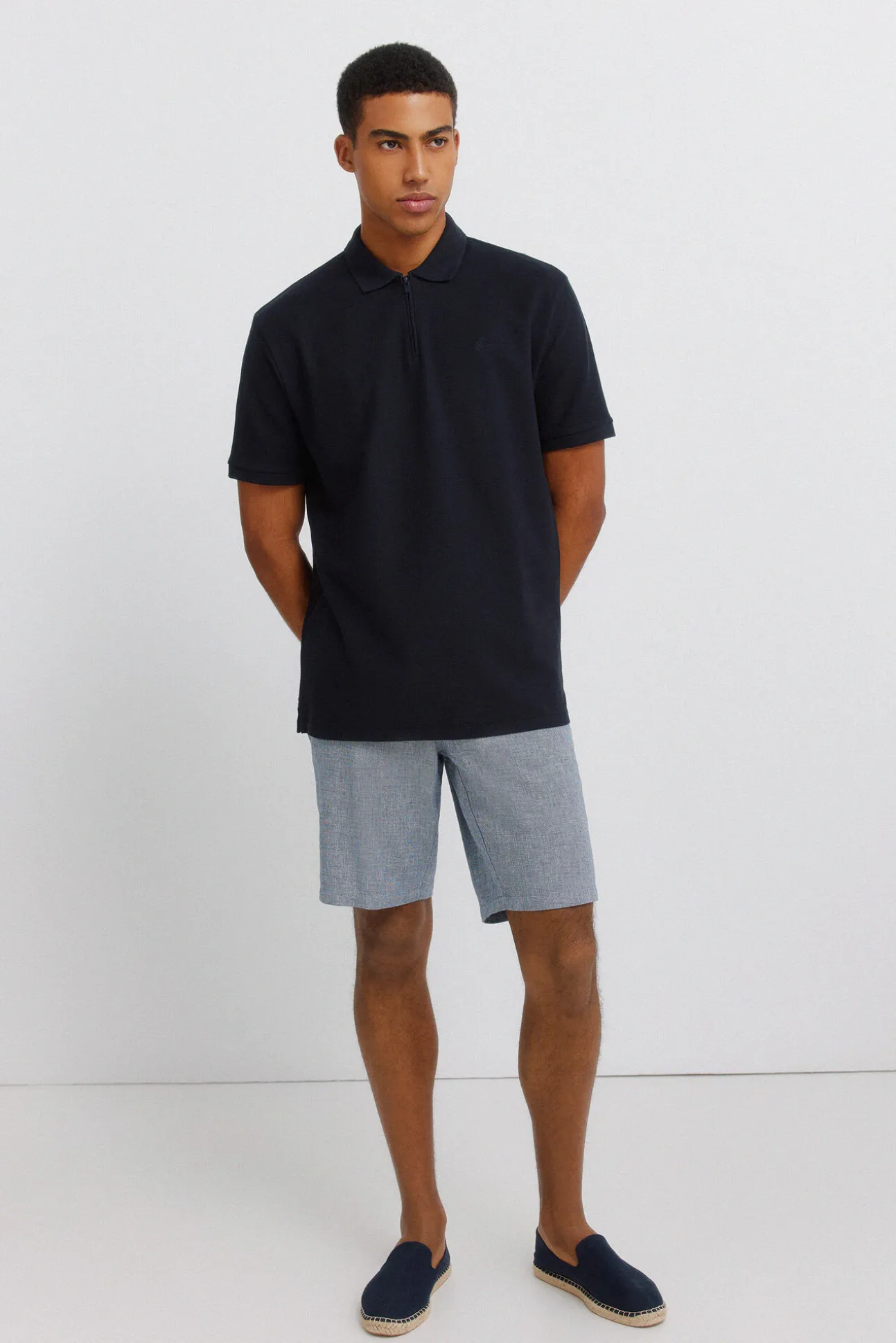 Bermudas de linho dobby comfort fit