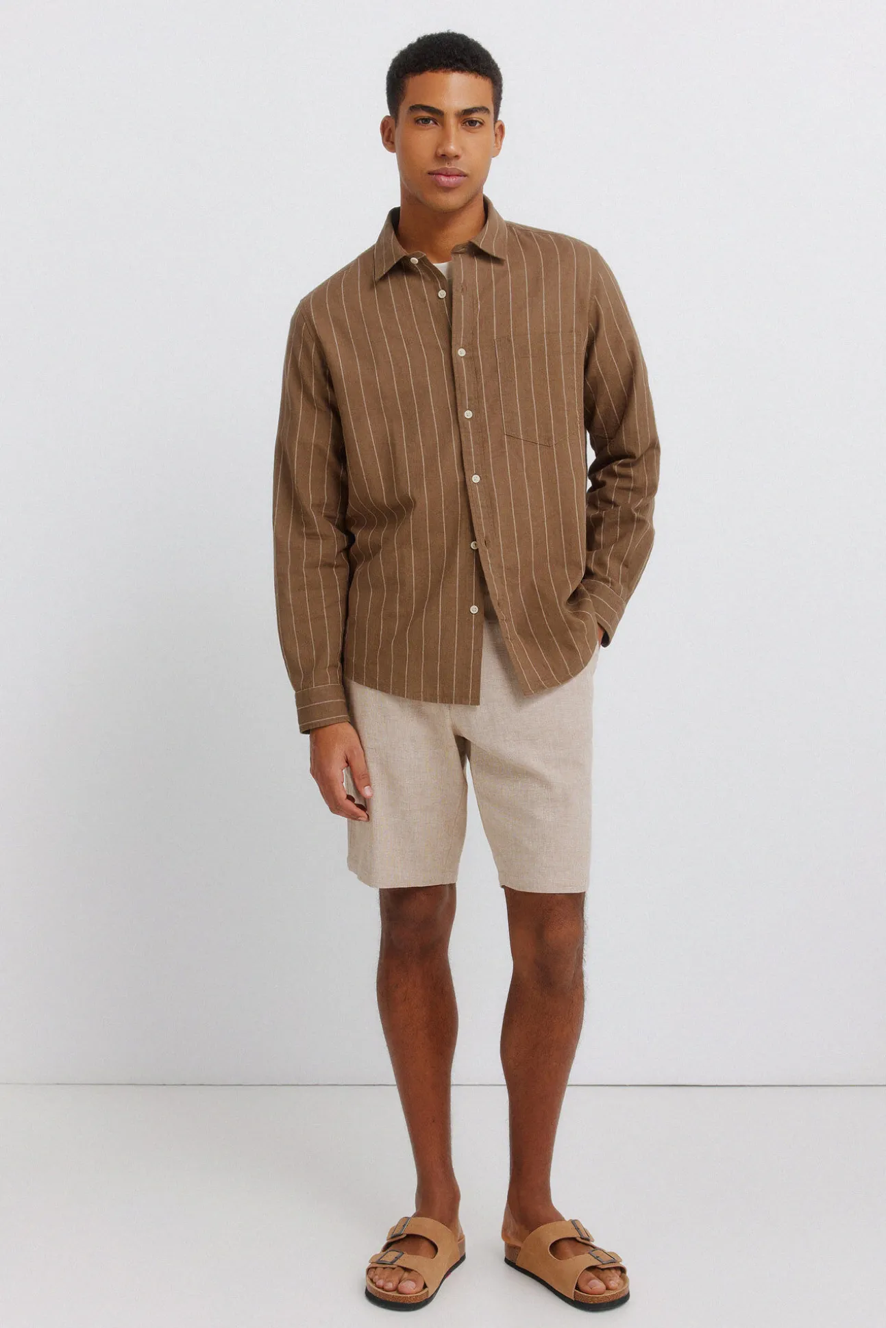 Bermudas de linho dobby comfort fit