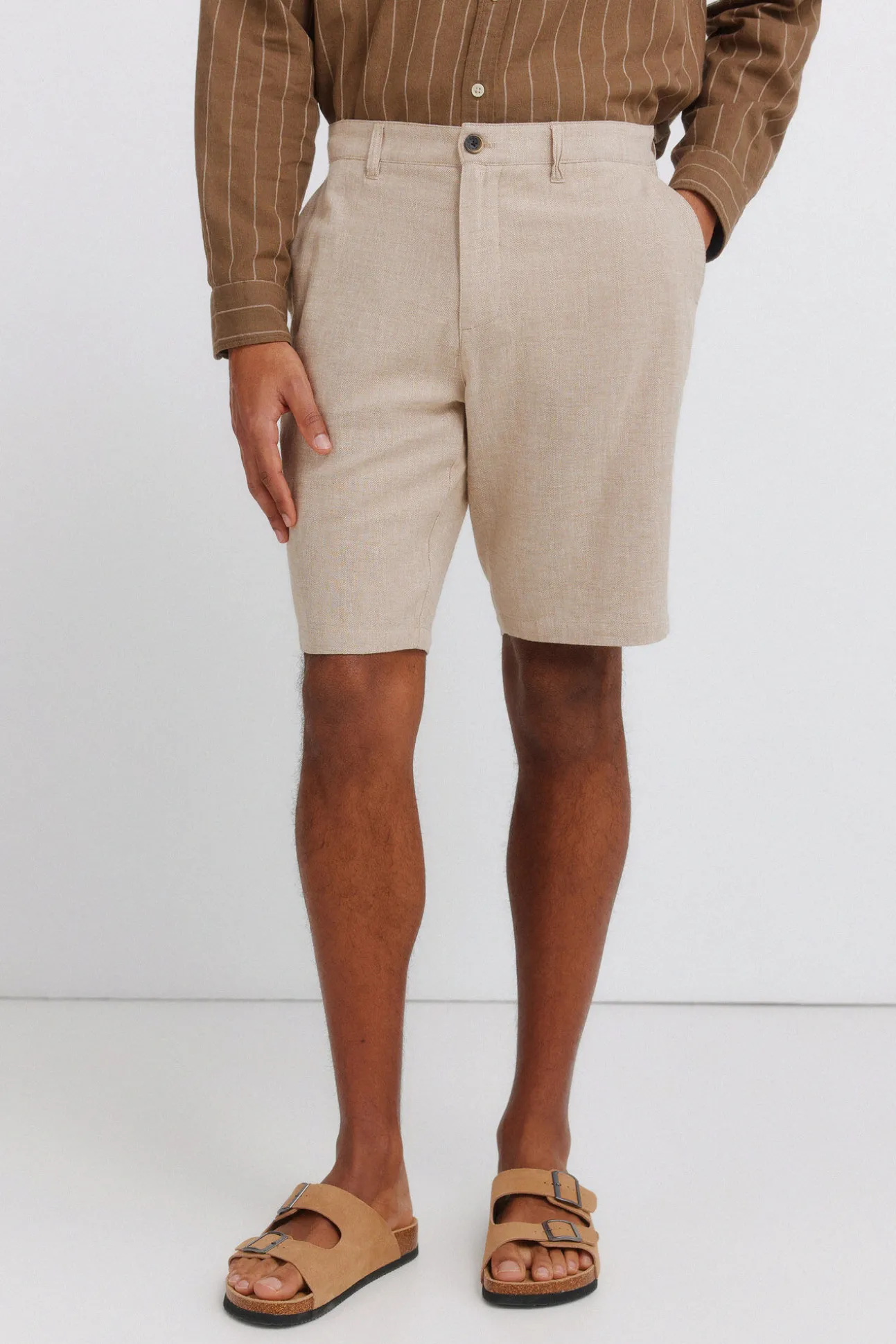 Bermudas de linho dobby comfort fit