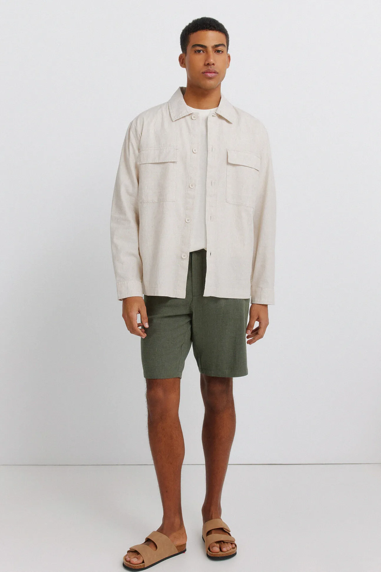 Bermudas de linho dobby comfort fit