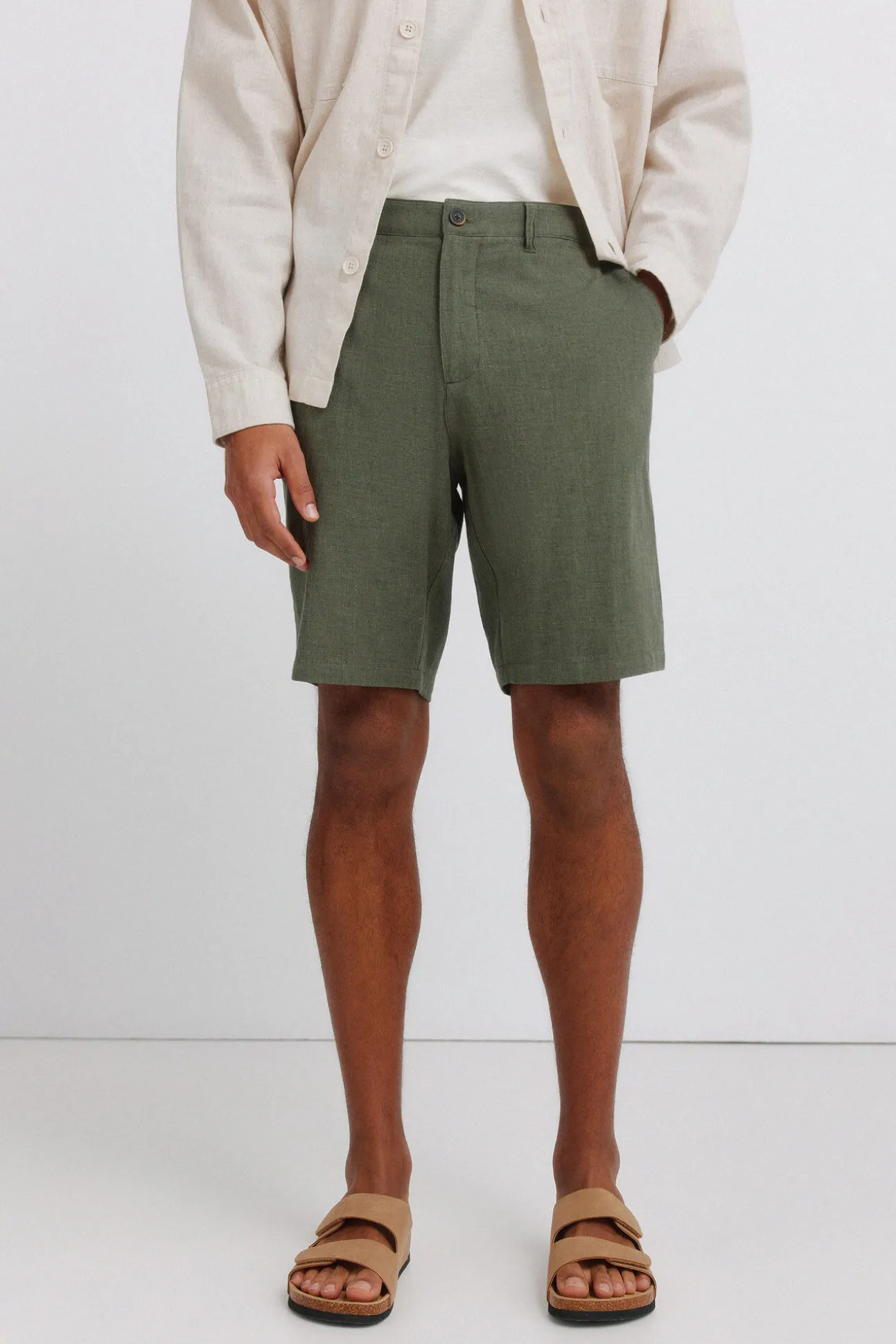 Bermudas de linho dobby comfort fit