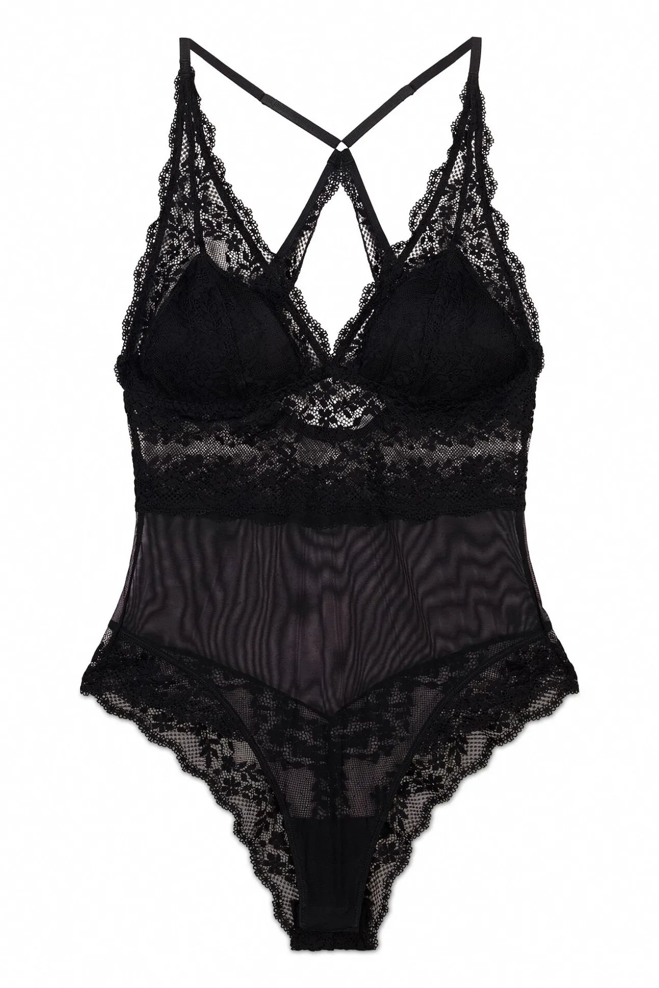 Body triangular em microfibra e renda preto