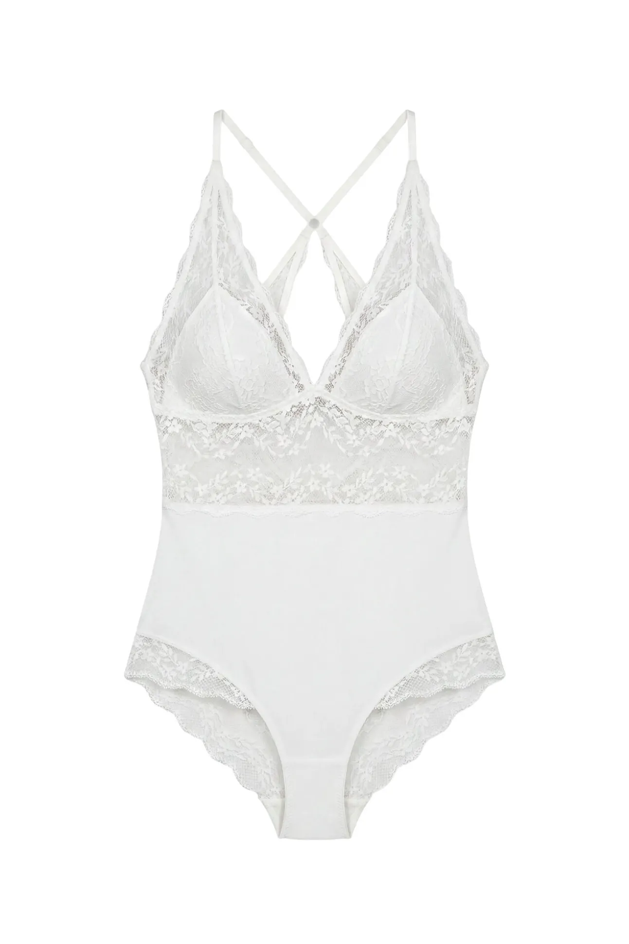 Body triangular em microfibra e renda branco
