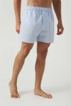 Boxer em algodão azul e branco aos quadrados