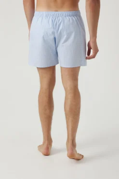 Boxer em algodão azul e branco aos quadrados