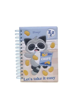 Caderno A5 com squishy de guaxinim preguiçoso - Let's take it easy