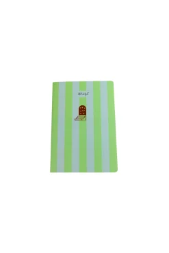 Caderno A5 riscas verdes e azuis