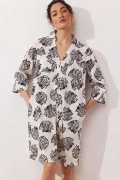 Caftan tipo camisa em algodão estampado