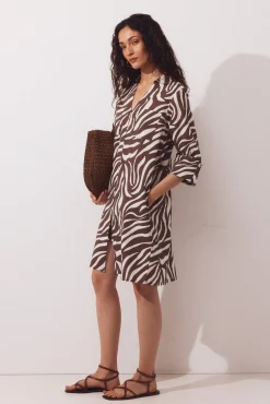 Caftan tipo camisa em algodão estampado