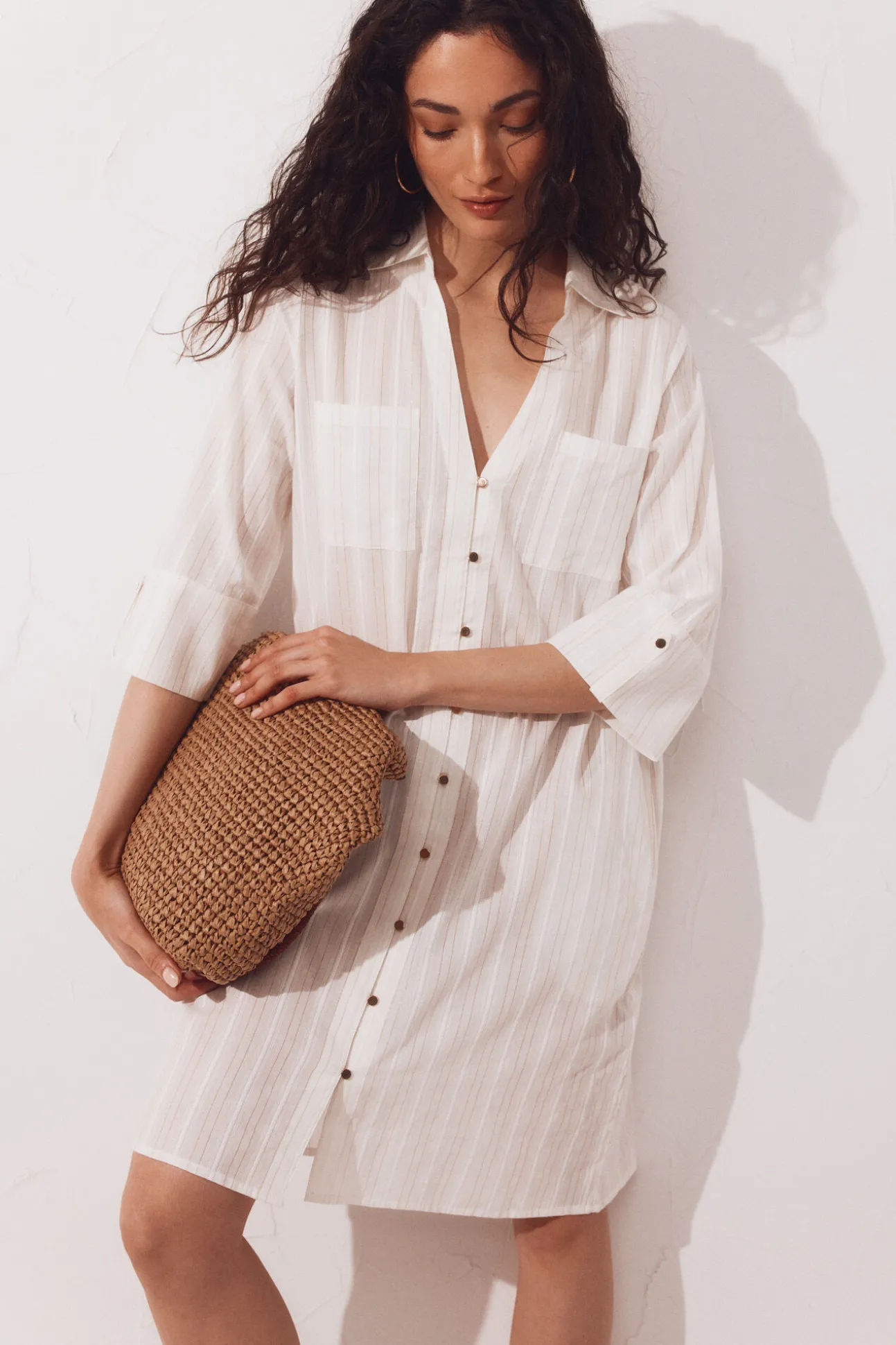 Caftan tipo camisa em lurex
