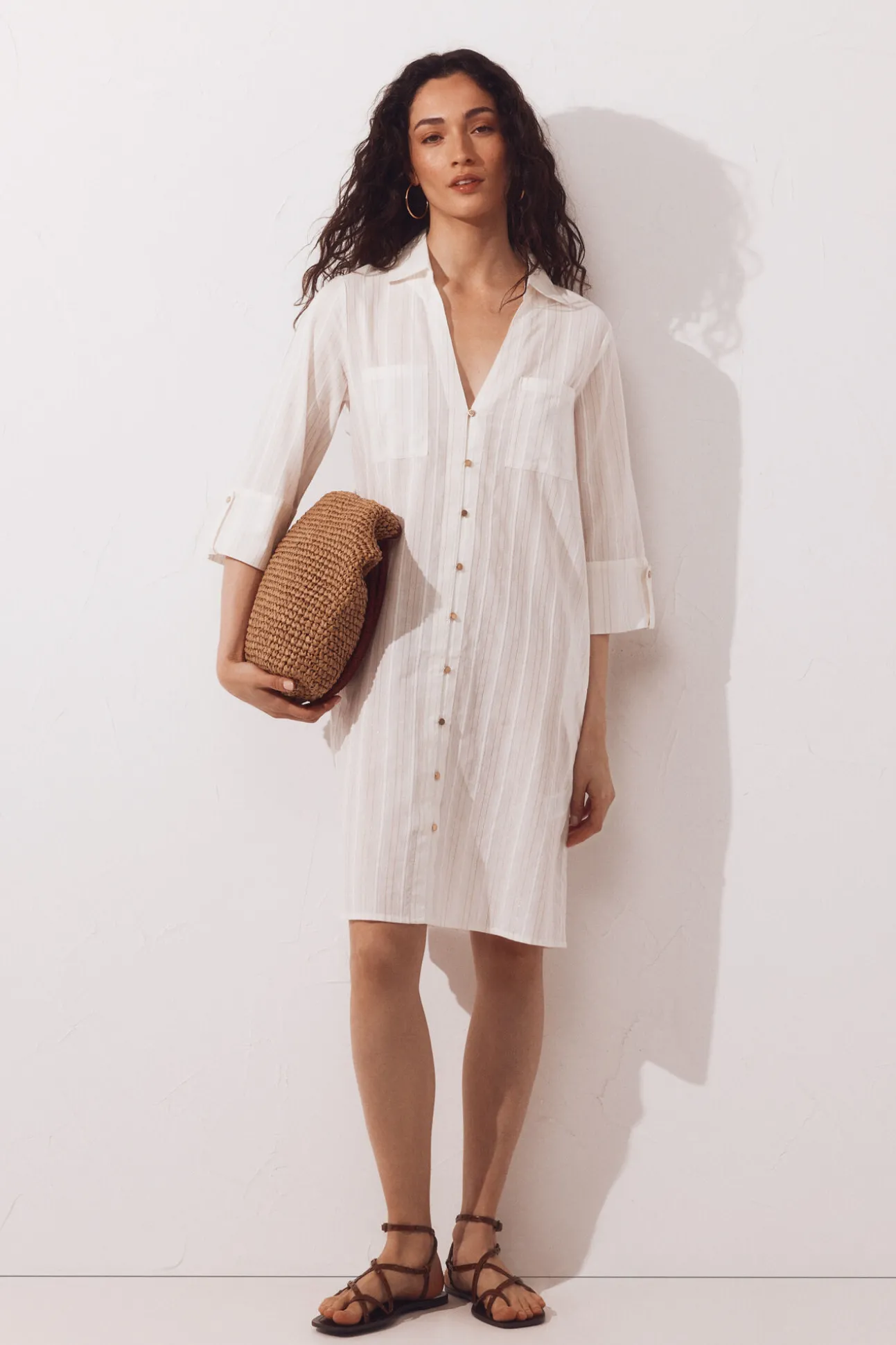 Caftan tipo camisa em lurex