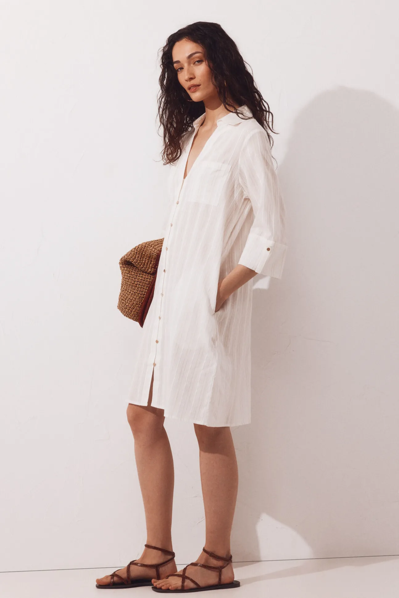 Caftan tipo camisa em lurex