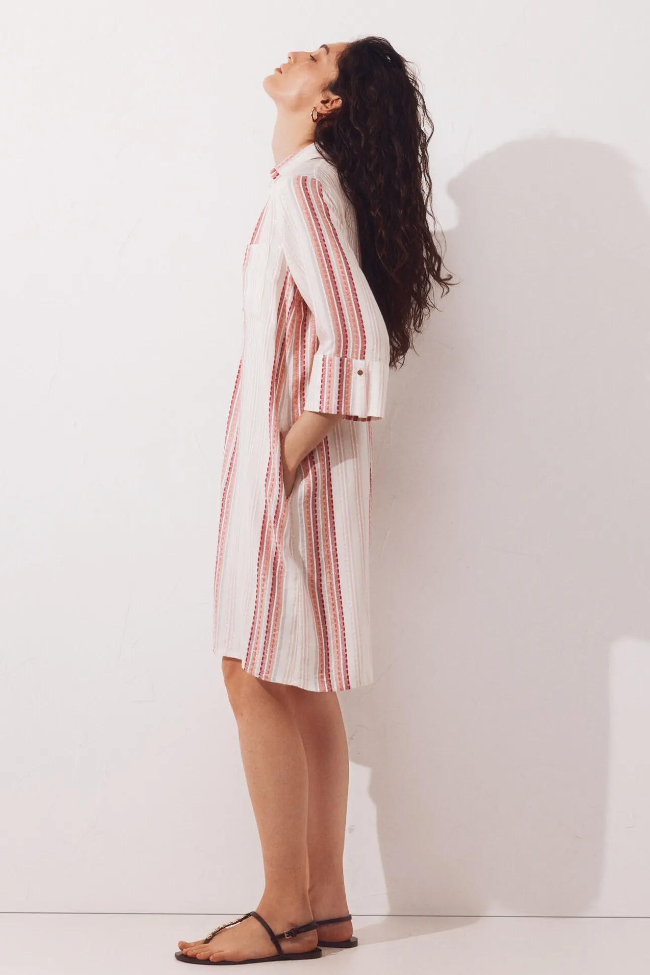 Caftan tipo camisa em lurex
