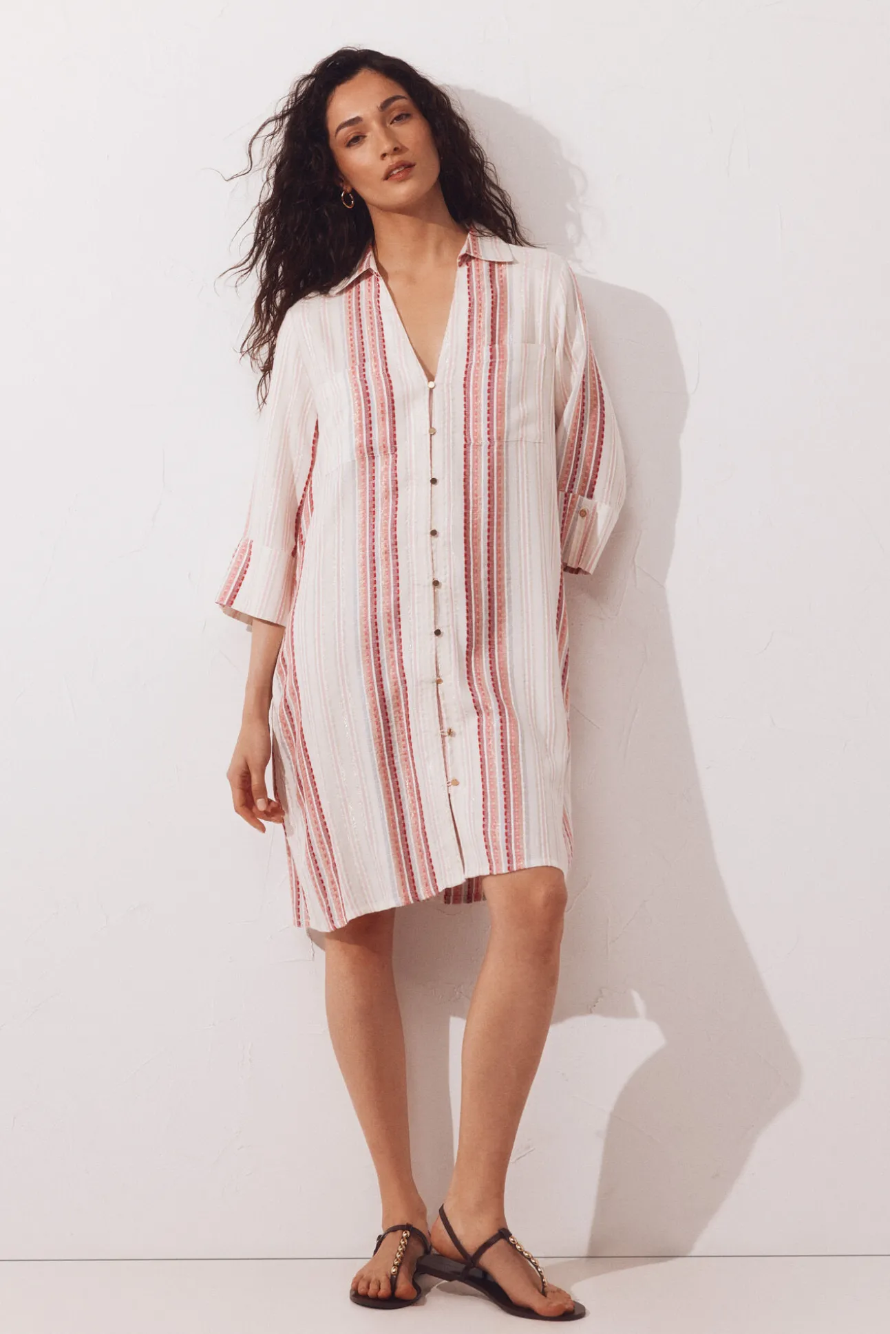 Caftan tipo camisa em lurex