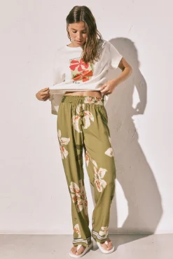 Calça comprida estampada de flores