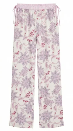 Calça comprida estampada de flores rosa