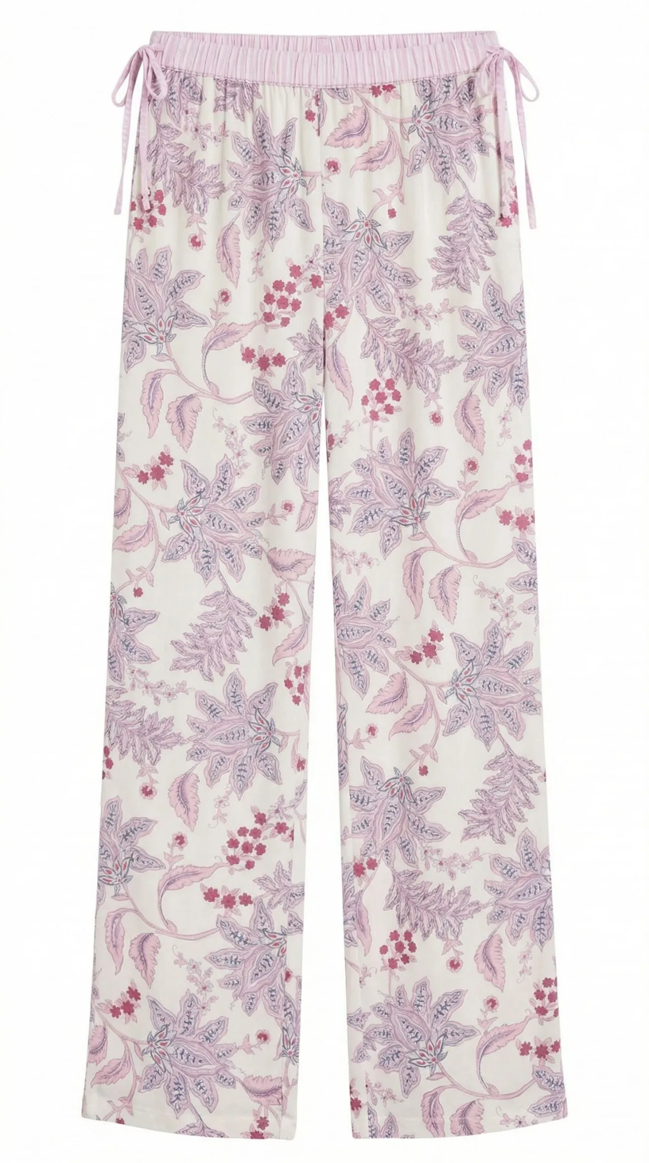 Calça comprida estampada de flores rosa