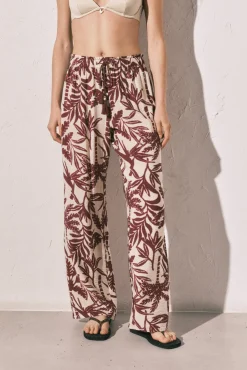 Calça comprida estampada grená
