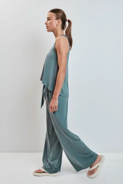 Calça comprida palazzo soft touch verde