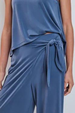 Calça comprida palazzo soft touch azul