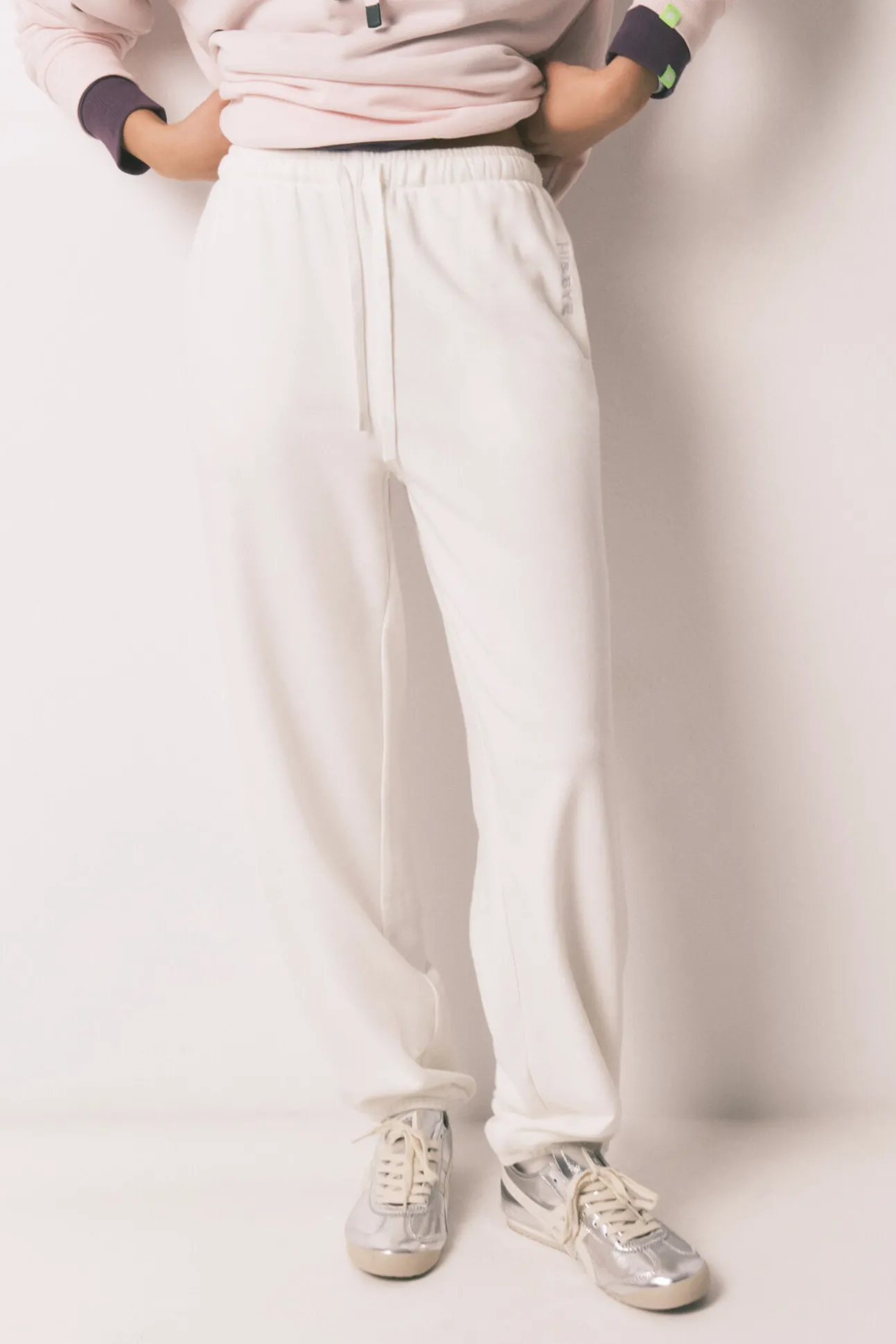 Calça jogger de moletão de algodão branco