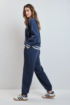 Calça reta em felpa azul