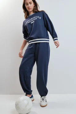 Calça reta em felpa azul