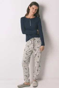 Calças compridas em algodão estampado Paisley