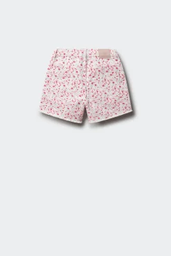 Calções em sarja com estampado de flores para menina