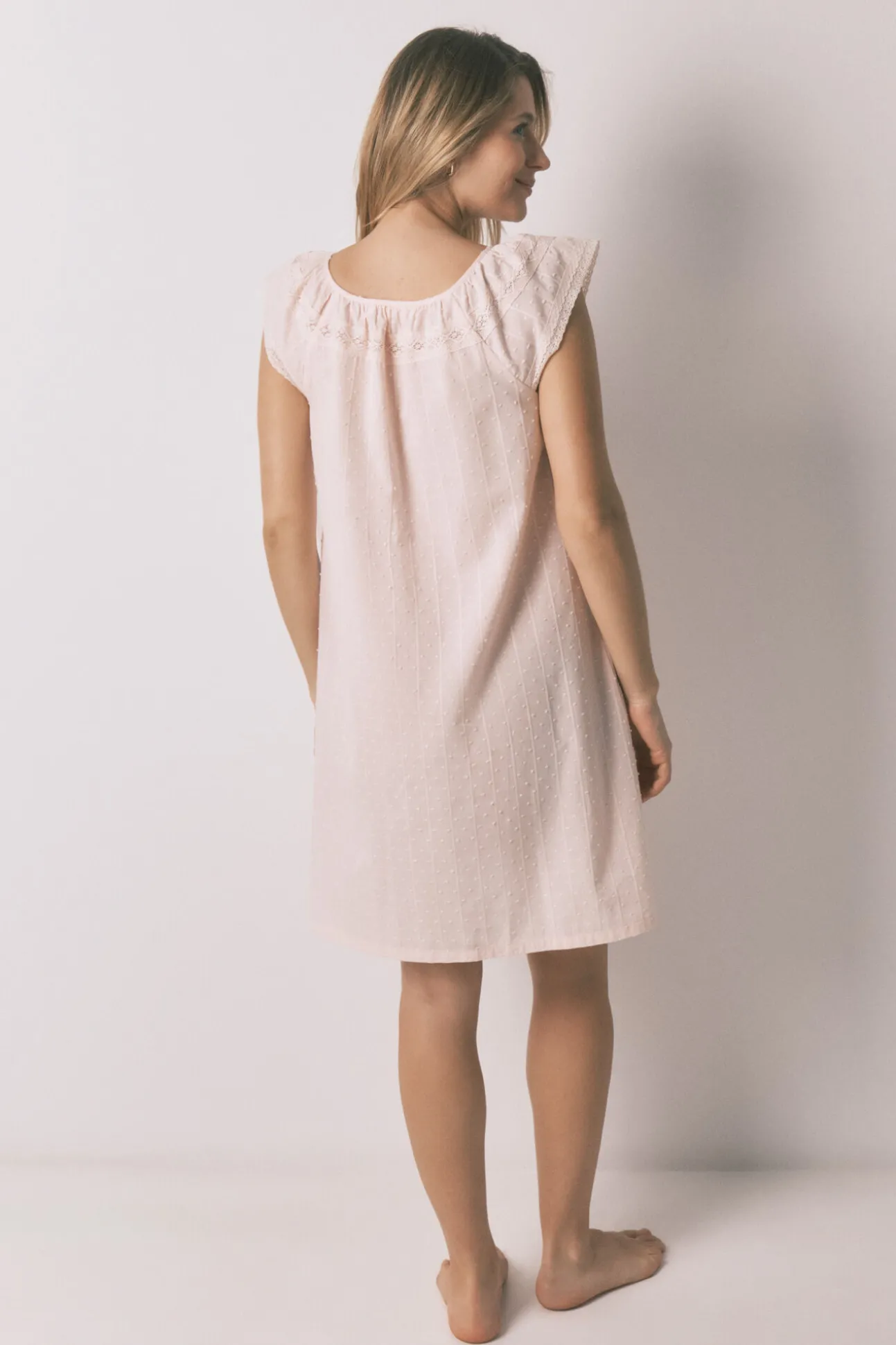 Camisa de dormir comprida maternity em algodão rosa