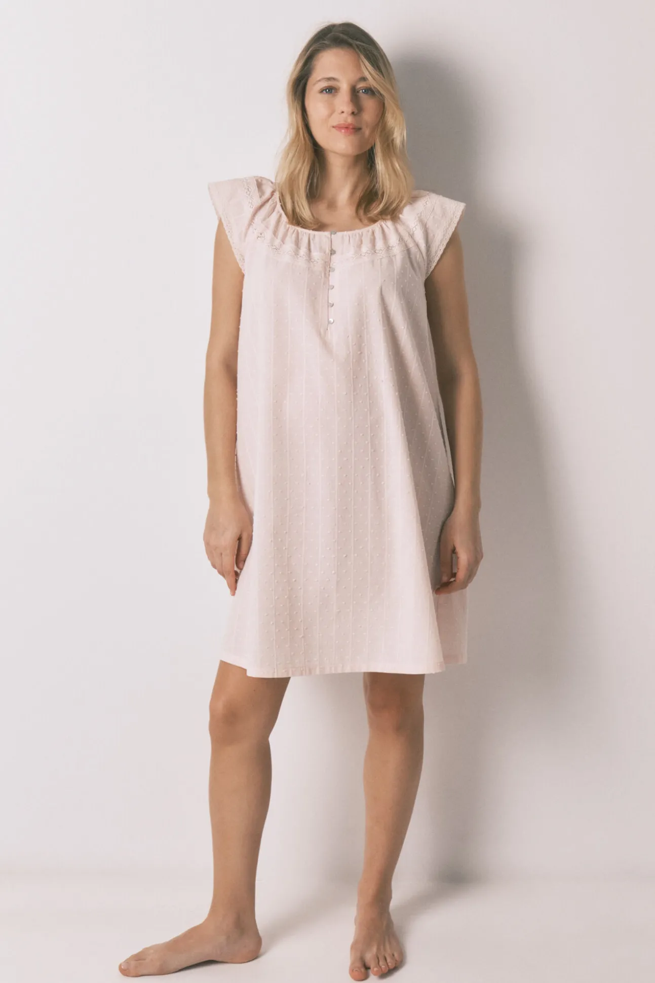 Camisa de dormir comprida maternity em algodão rosa