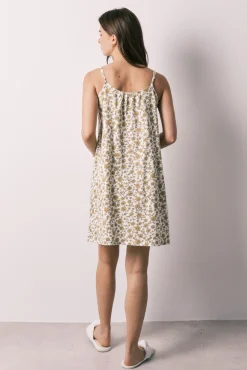 Camisa de dormir curta de alças com estampado de flores verde