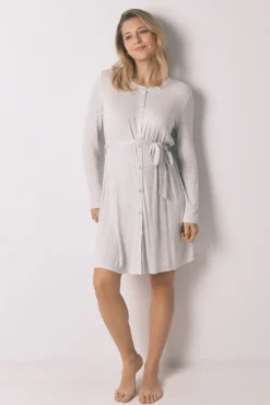Camisa de dormir curta "maternity" canelada extra suave cinza