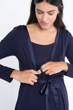 Camisa de dormir de amamentação com fita de cetim