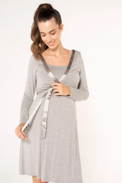 Camisa de dormir de amamentação com fita cetim