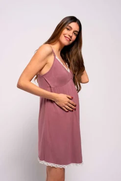 Camisa de dormir de amamentação com renda em contraste
