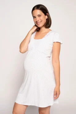 Camisa de dormir de amamentação de manga curta às bolas