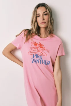 Camisa de dormir em algodão Pantera Cor-de-Rosa