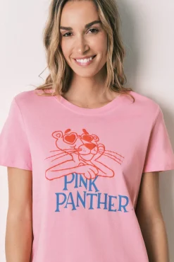 Camisa de dormir em algodão Pantera Cor-de-Rosa