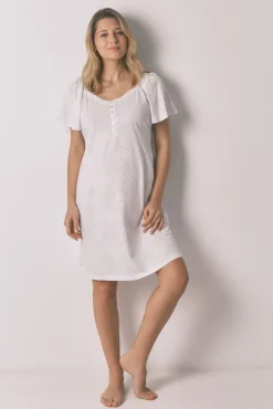 Camisa de dormir maternity com folho em algodão azul
