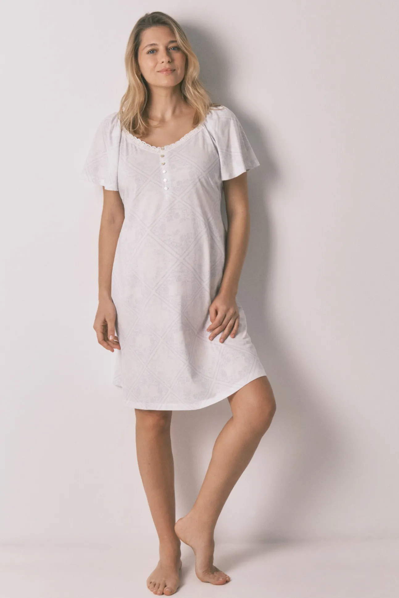 Camisa de dormir maternity com folho em algodão azul