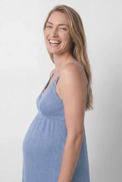Camisa de dormir maternity de alças amamentação azul