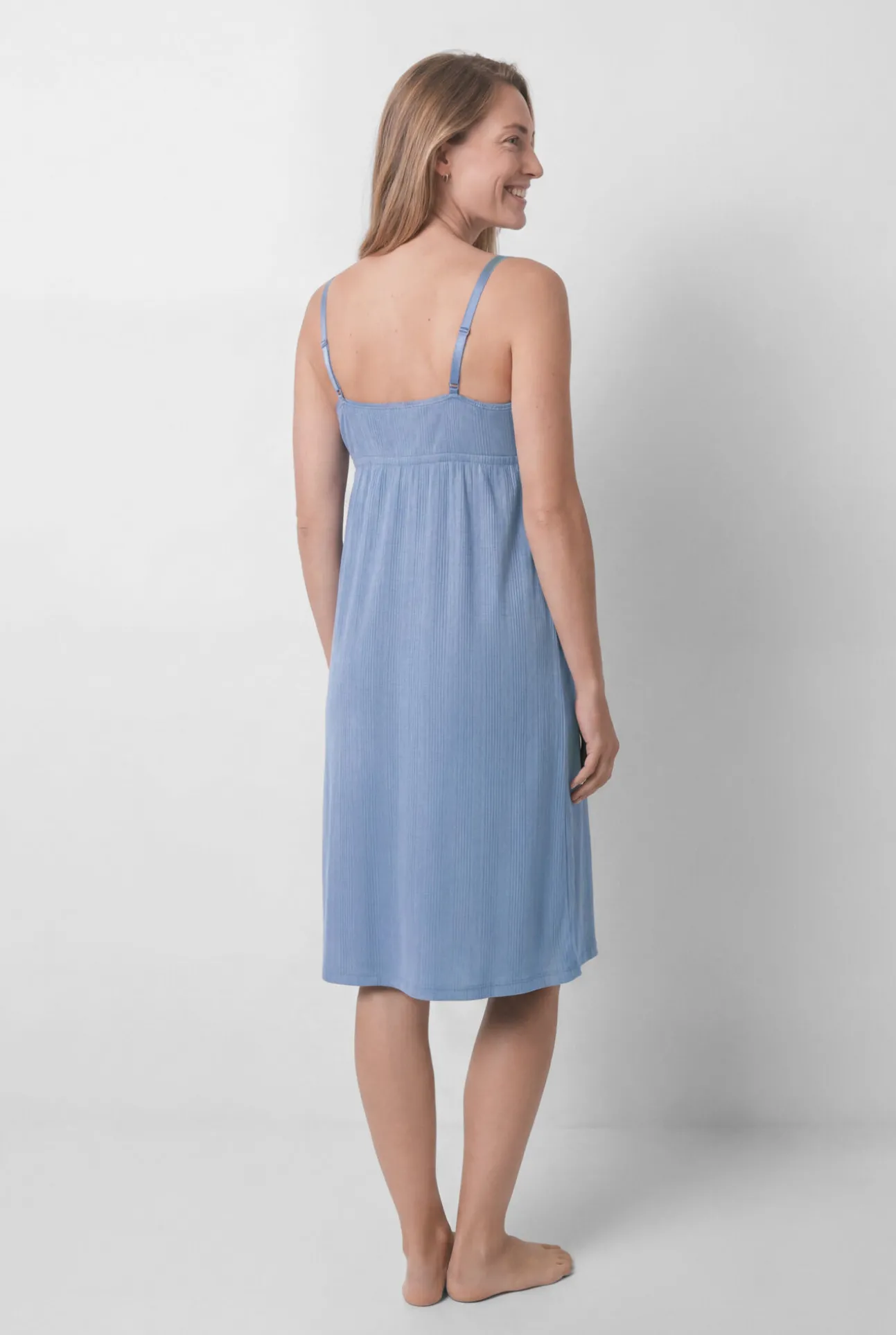 Camisa de dormir maternity de alças amamentação azul