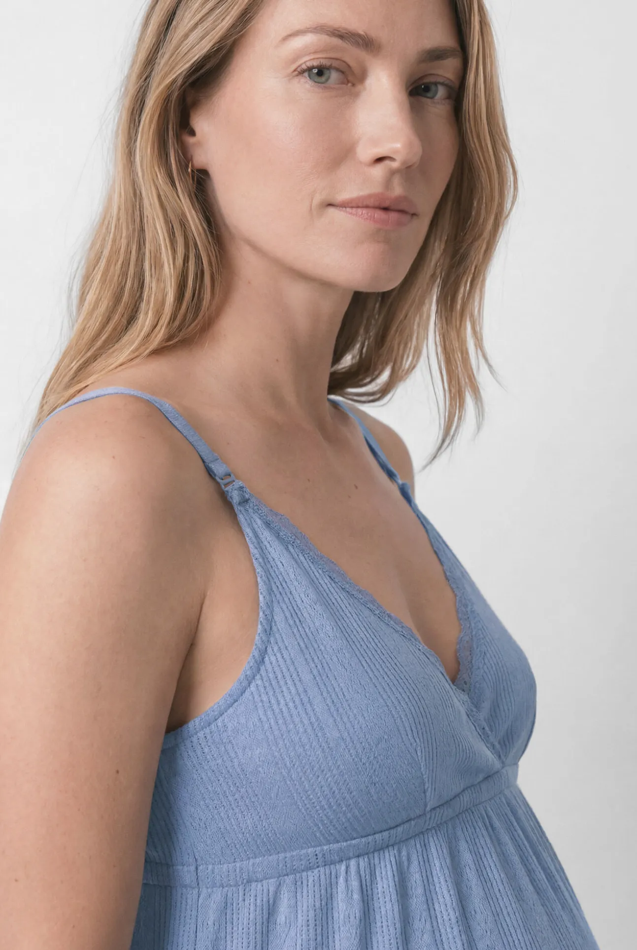Camisa de dormir maternity de alças amamentação azul