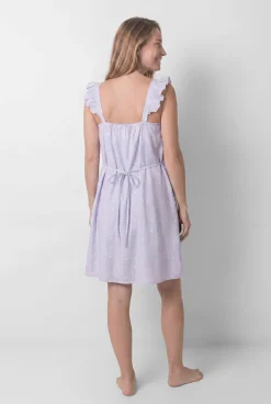 Camisa de dormir maternity de alças com folho em algodão azul